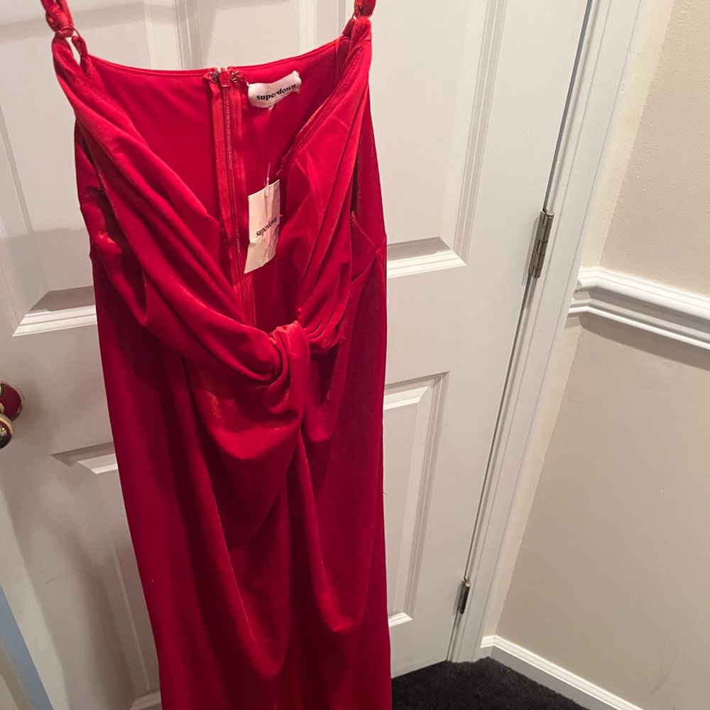 Red velvet dress.